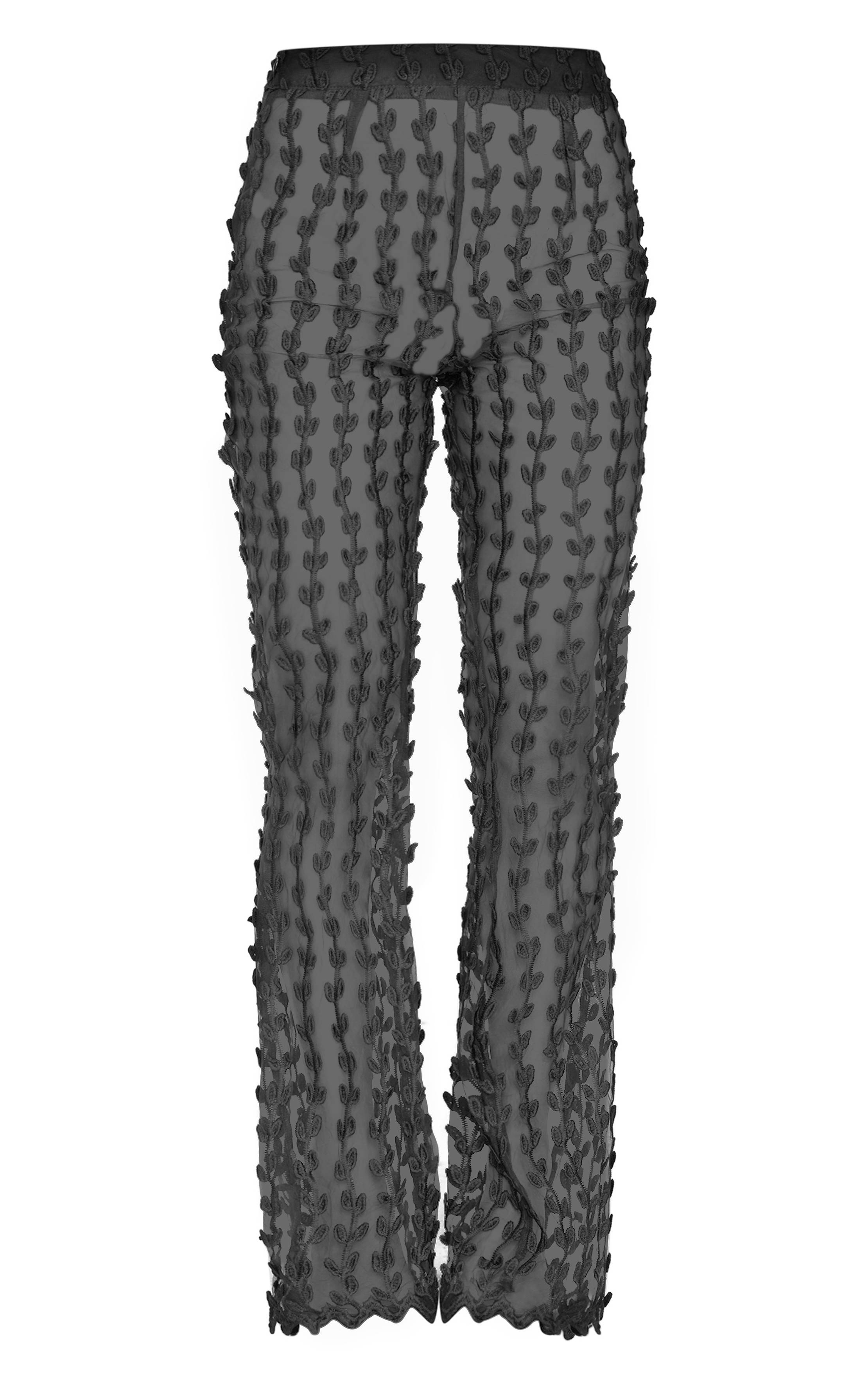 Noir Pantalon Évasé En Dentelle Transparente Tissée