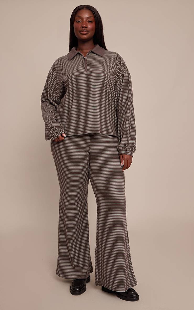Vert Foncé Pantalon Évasé Skinny À Fines Rayures Grande Taille