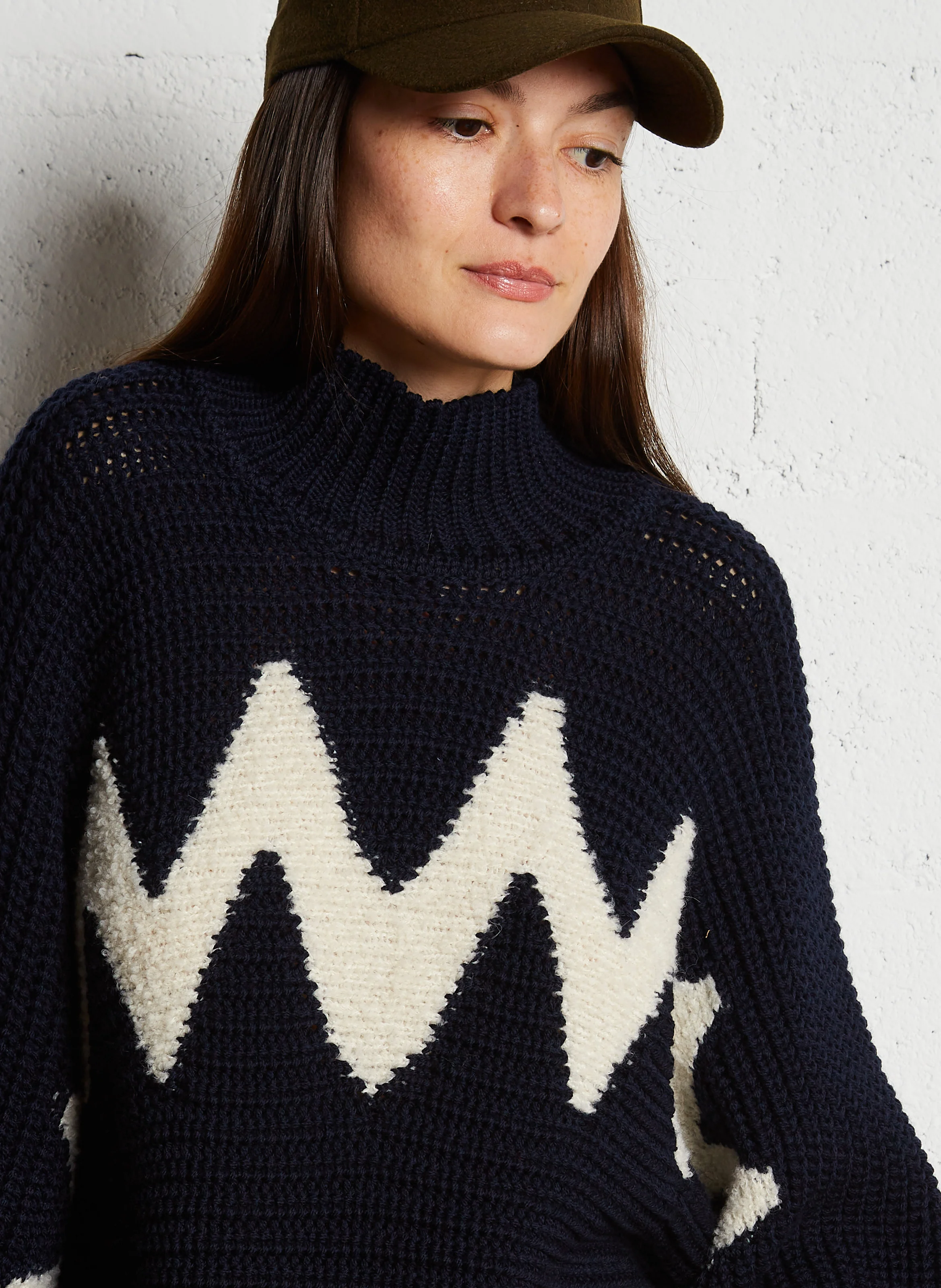 ONDIE - Pull col montant ample en laine | Bleu