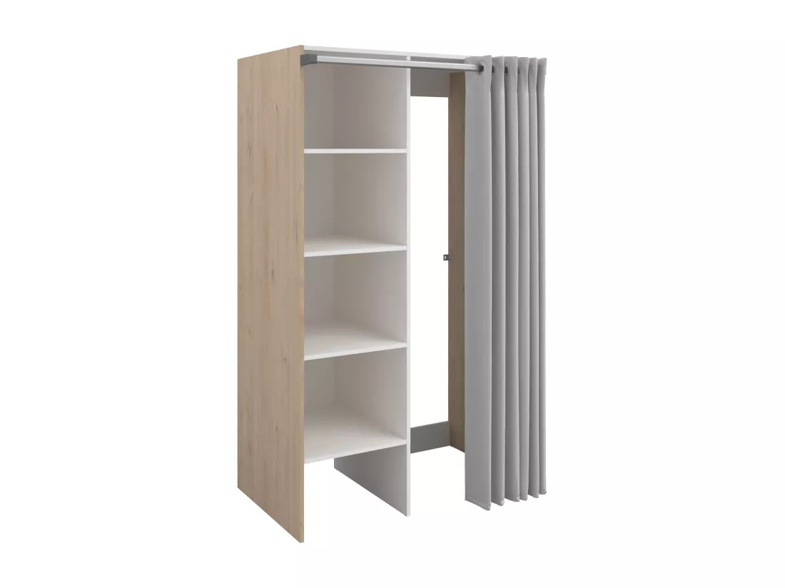 Meuble de buanderie avec rideau pour double machine à laver - Naturel clair - L111 x H184 cm - JAZANO