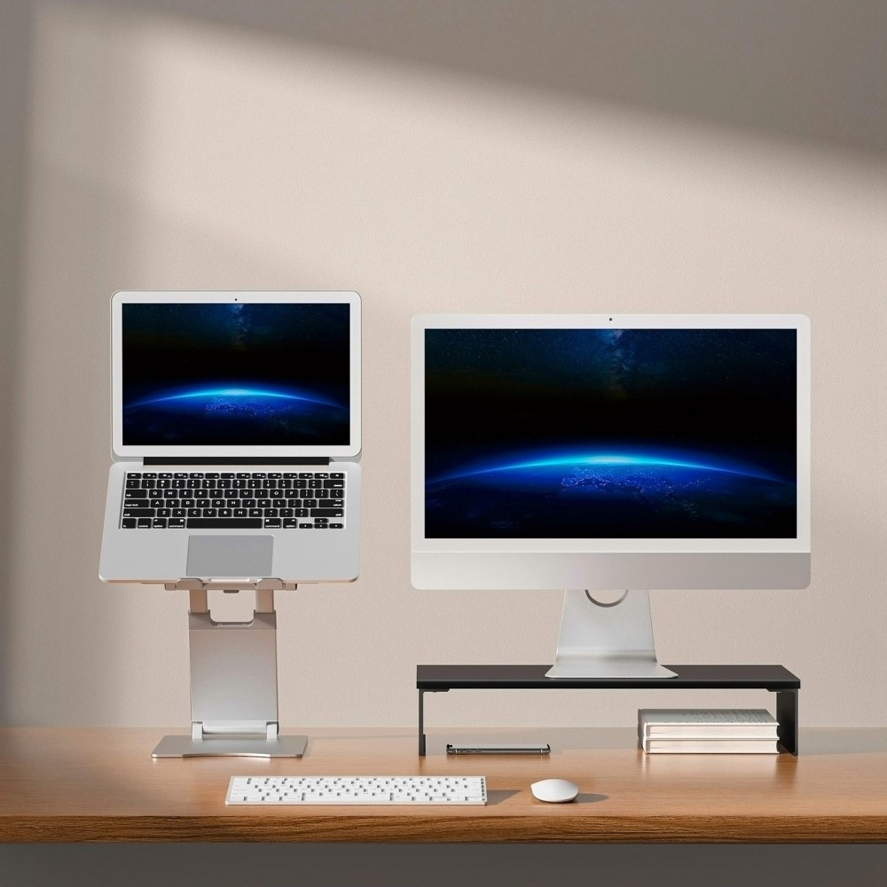 (50x10cm) Holz / Alu Betttisch Schreibtisch Ständer Halterung für Apple iMac / Macbook / Laptop / PC-Monitore - Schwarz