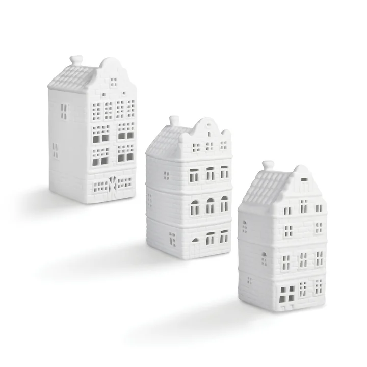 &klevering - Canal Haus Teelichthalter #3, weiss (3er-Set)