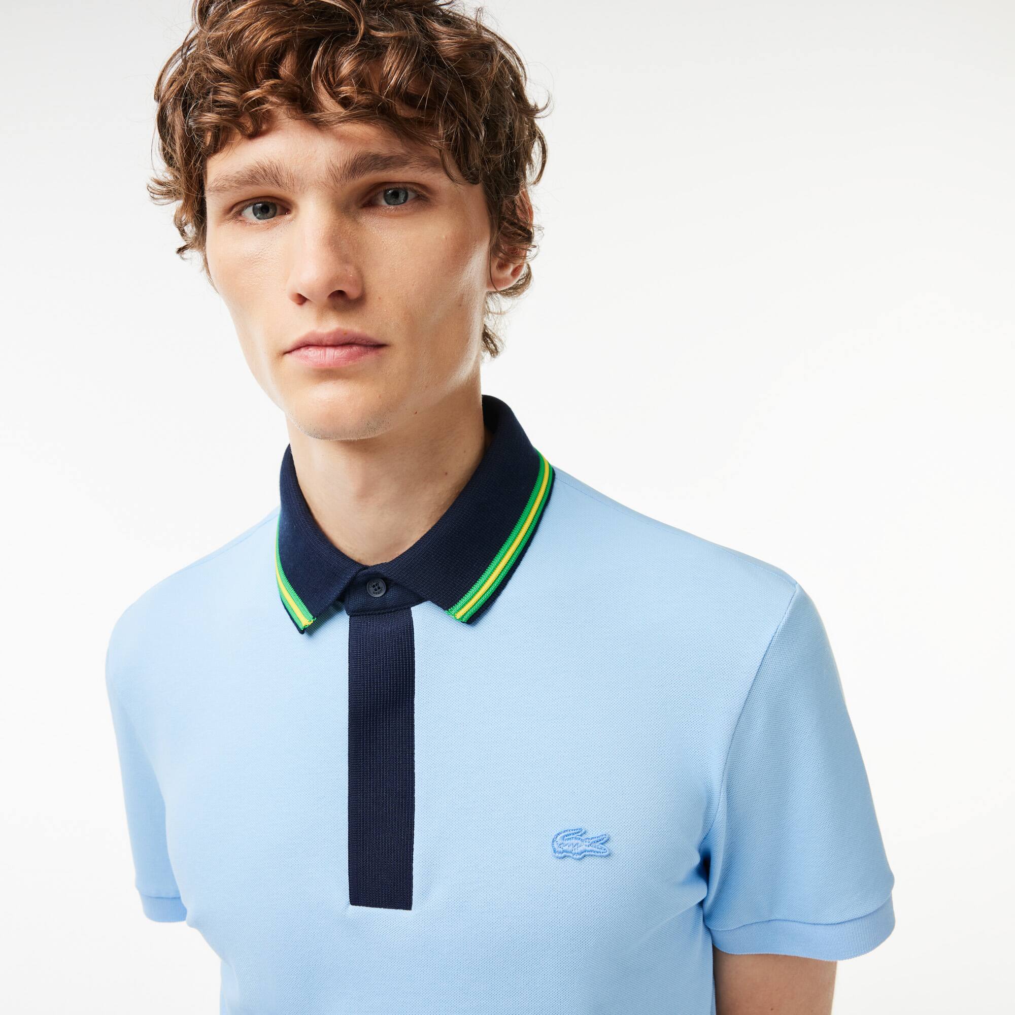 Paris Polohemd mit Kontrast-Kragen Kurze Ärmel - Blau - Lacoste - Herren
