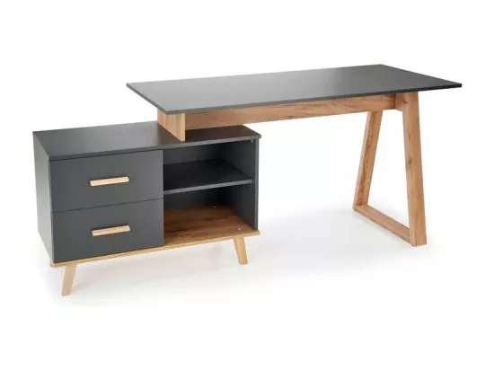 Bureau d'angle anthracite et bois 2 tiroirs 2 niches Vitim XL