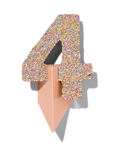chiffre de fête 4 en chocolat avec perles multicolores