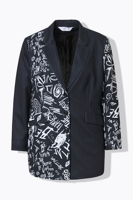 Blazer, oversized, Nadelstreifen, Metallic-Print