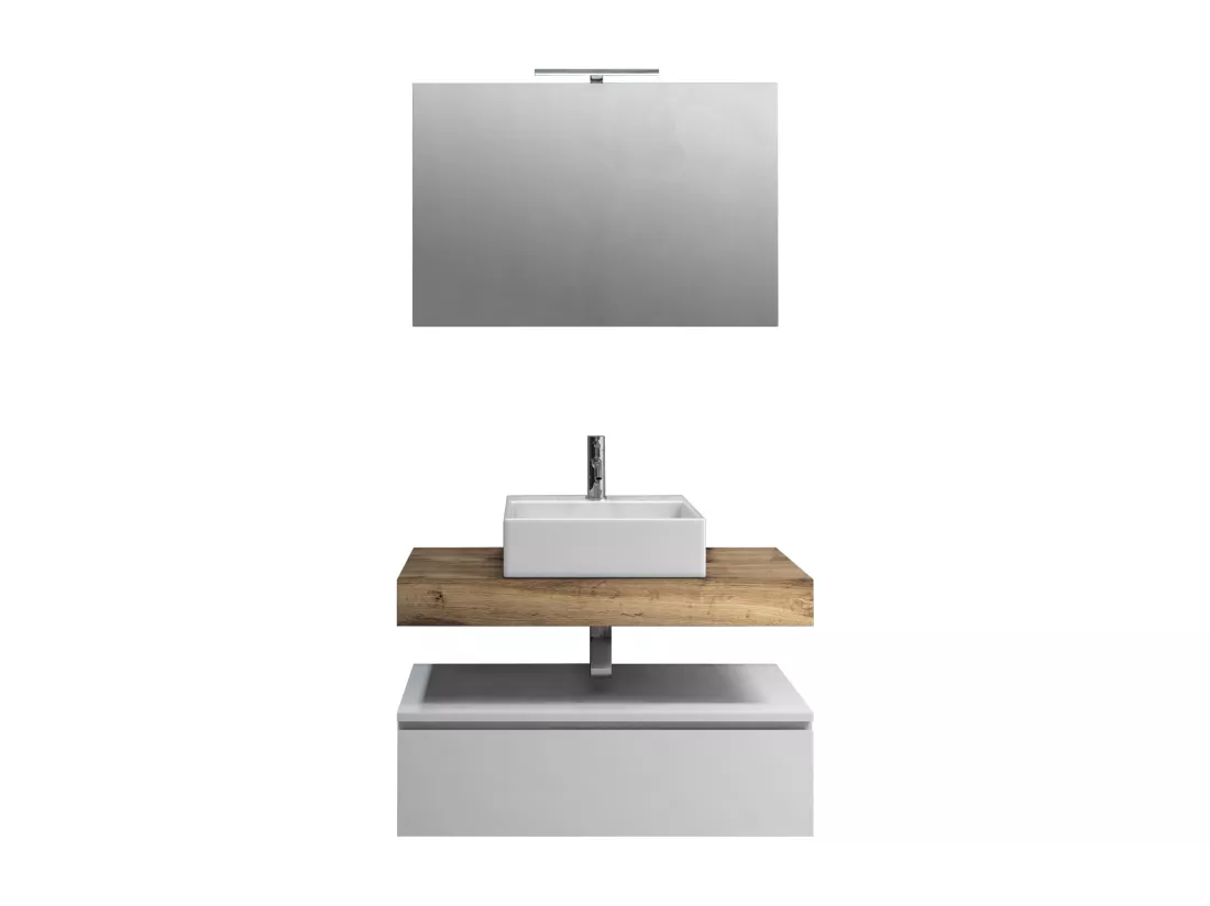 Ensemble de salle de bain 5 pièces ASTRA chêne miel/blanc mat