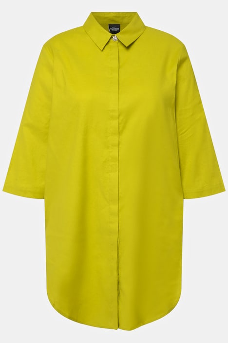 Bluse, Leinenmix, Vogelstickerei, Hemdkragen, 3/4-Arm