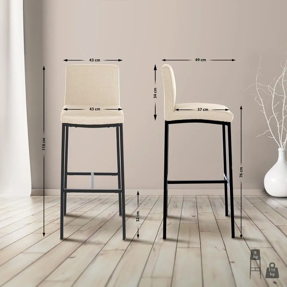 CLP Barkruk Freeport zwart Frame - Stof - creme