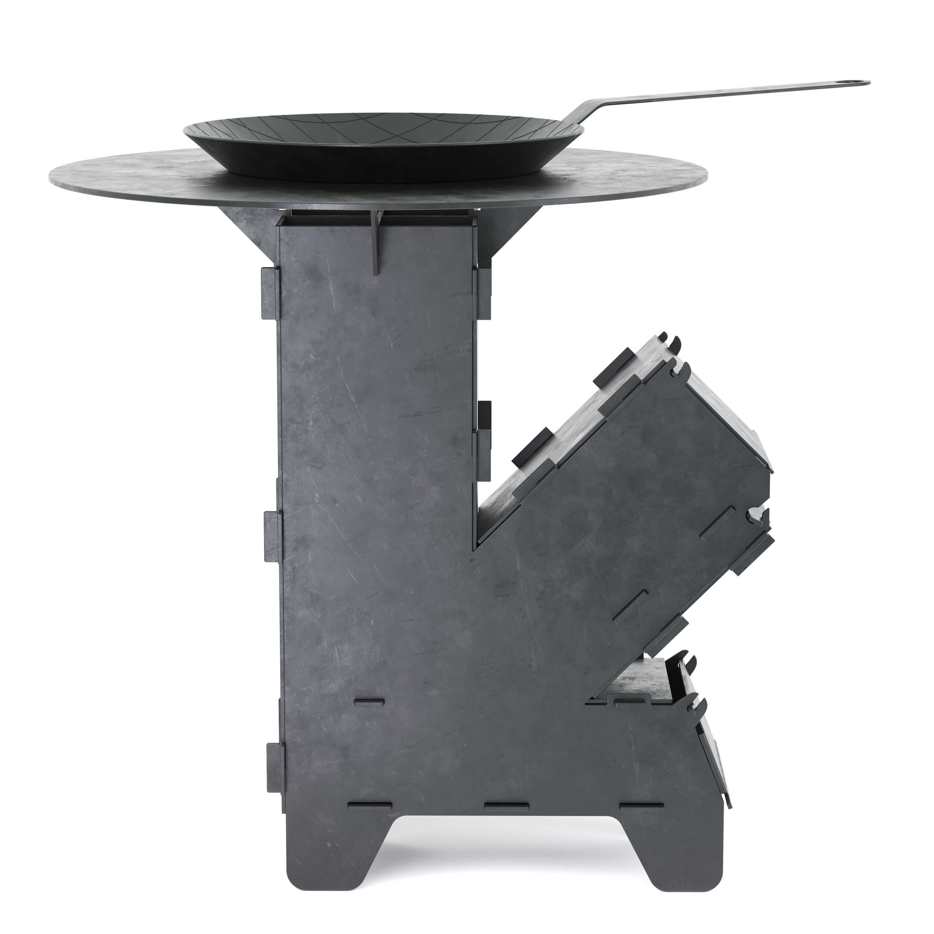 Raketenofen mit Grillplatte und Pfanne 36 x 14 x 57 cm