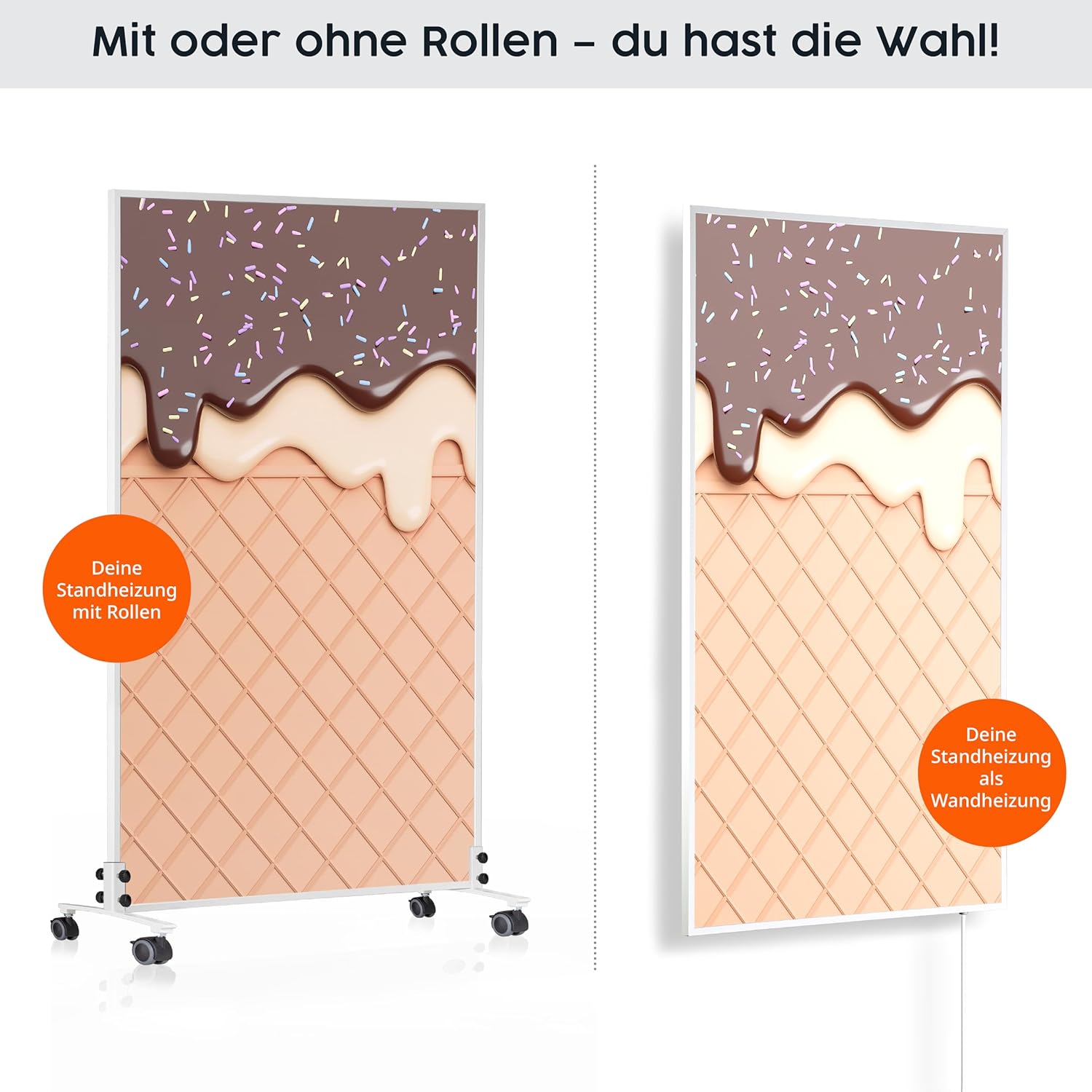 Könighaus Bild Infrarotheizung Standgerät - 800 Watt - Energiesparend = wärmt innerhalb von 2 Minuten - mit Standfüßen & Thermostat - mobile Standheizung - Echter Hingucker mit Motiv: Marmor