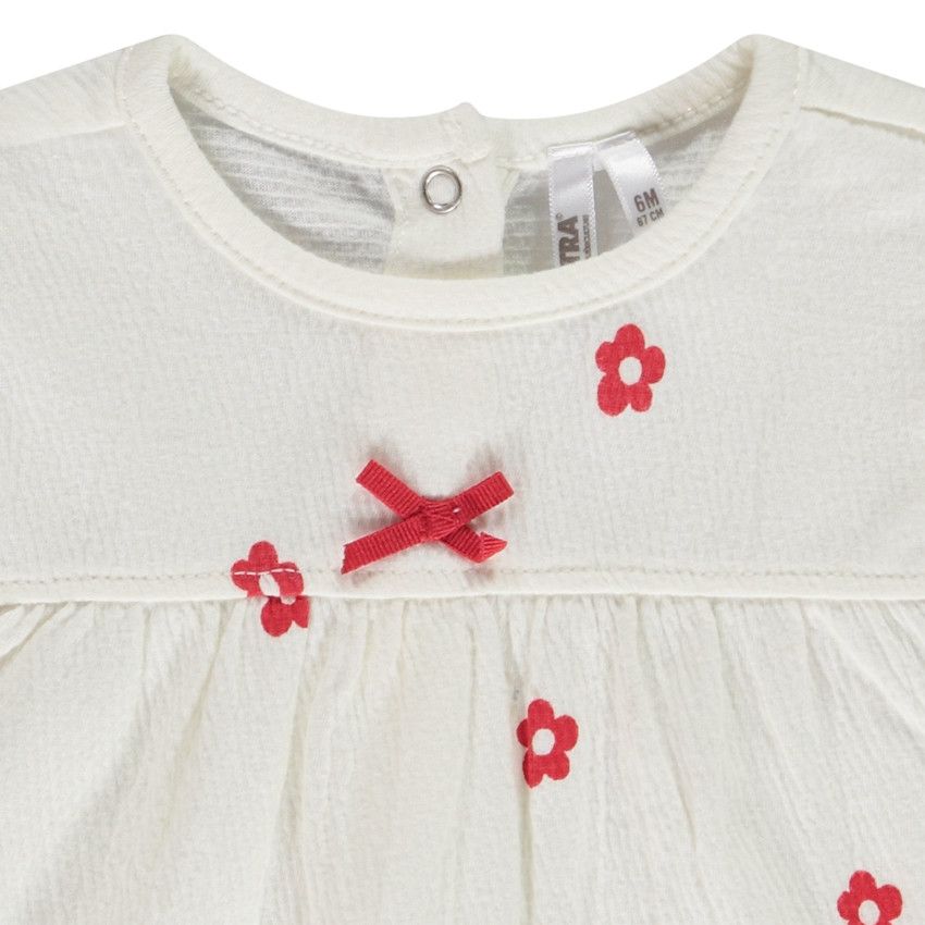 Dors-bien en jersey froissé imprimé fleuri pour bébé fille - Ecru