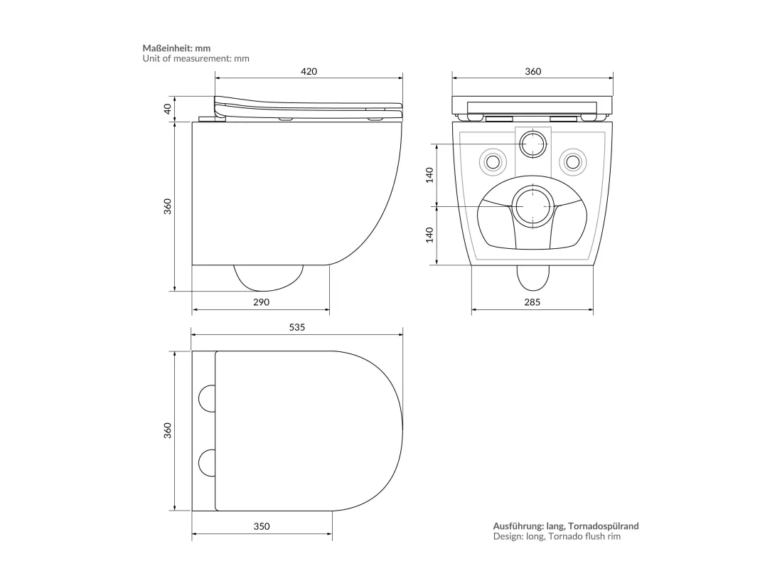 Toilette suspendu sans rebord blanc au siège WC Soft Close chasse d'eau tornado