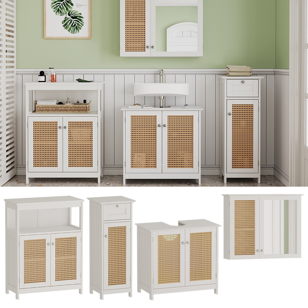 Vicco Badmöbel-Set Rosario, Weiß, moderne Serie, Badezimmer, dekorative Front, Spiegelschrank, Waschtischunterschrank, Midischrank, Sideboard