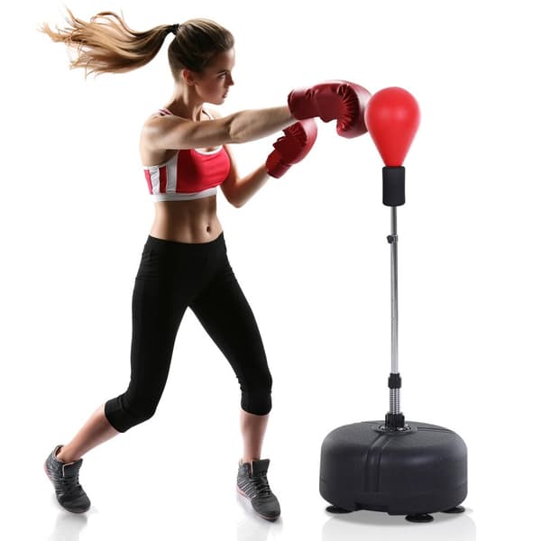Bokseball med stativ, 136-154 cm høydejusterbar boksesekk, stående bokseball med boksehansker, for tenåringer og voksne, for utstyr, stressavlastning,