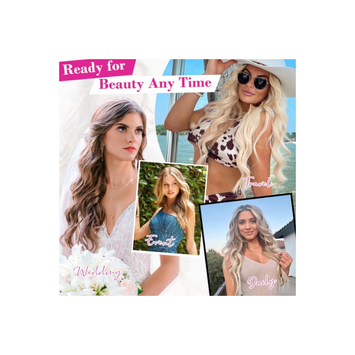 Seamless Wave hair extension parykk Sort