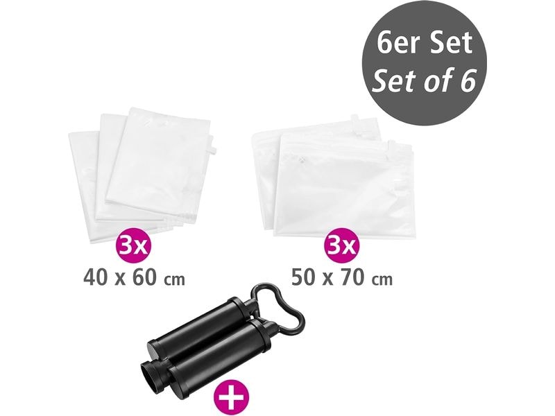 Wenko Vakuumbeutel Reise-Set 40 cm/50 cm x 60 cm/70 cm, 6 S Vakuum Aufbewahrungssystem