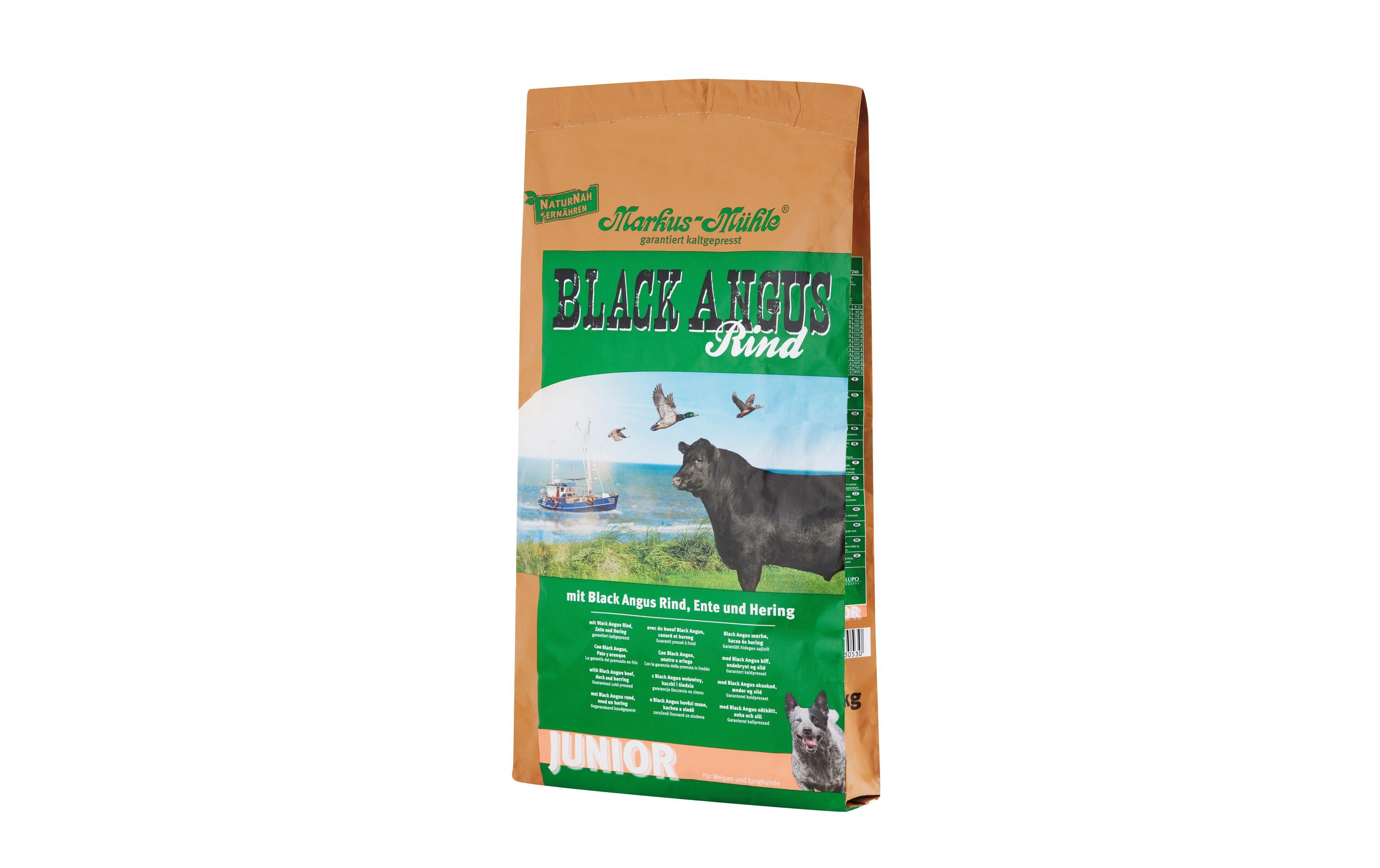 Trockenfutter Dog Black Angus Junior, 15 kgKaltgepresstes Alleinfuttermittel für Welpen und Junghunde bis 12 Monate