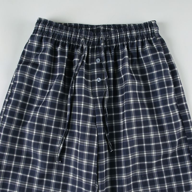 BrickBlack - Lage taille, geruite broek met trekkoord en losse pasvorm