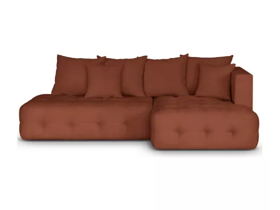 Canapé d'angle ouvert à droite convertible 3 places avec coffre de rangement en tissu chenille terracotta - Léo