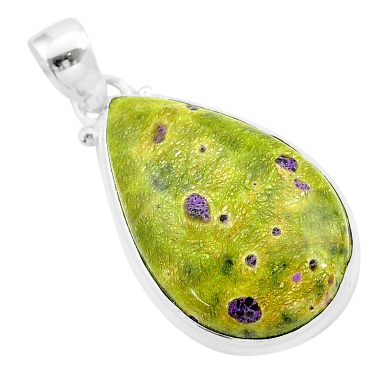 Pendentif en argent ovale en stichtite sur serpentine atlantisite 2,5cm gxi111