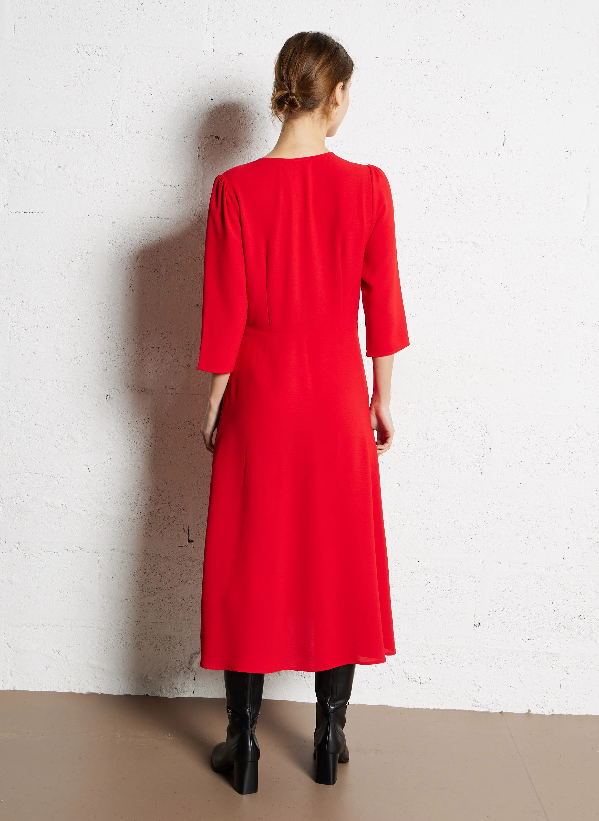 ROXANE - Robe longue cintrée à col V | Rouge