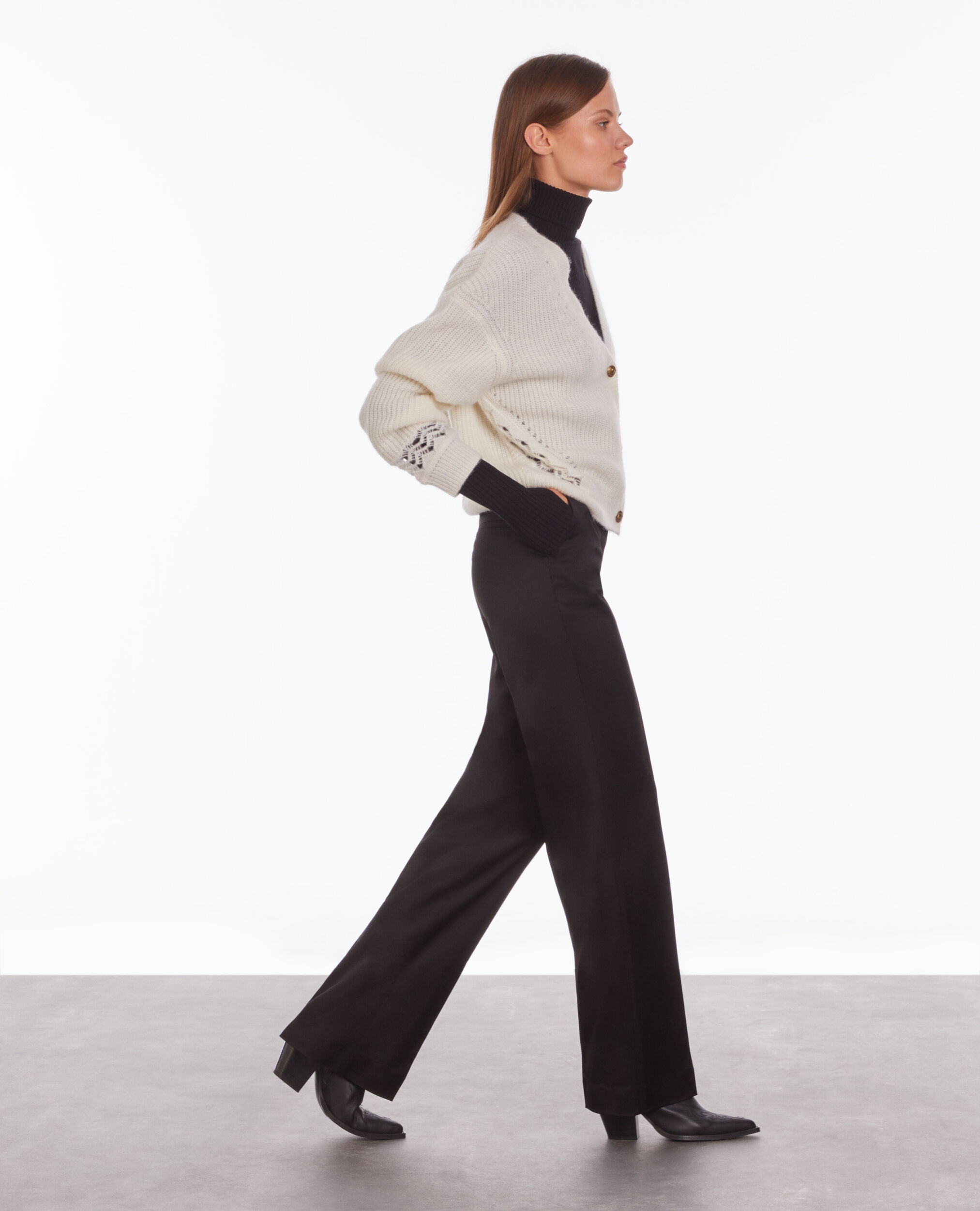 Cardigan écru en laine mélangée