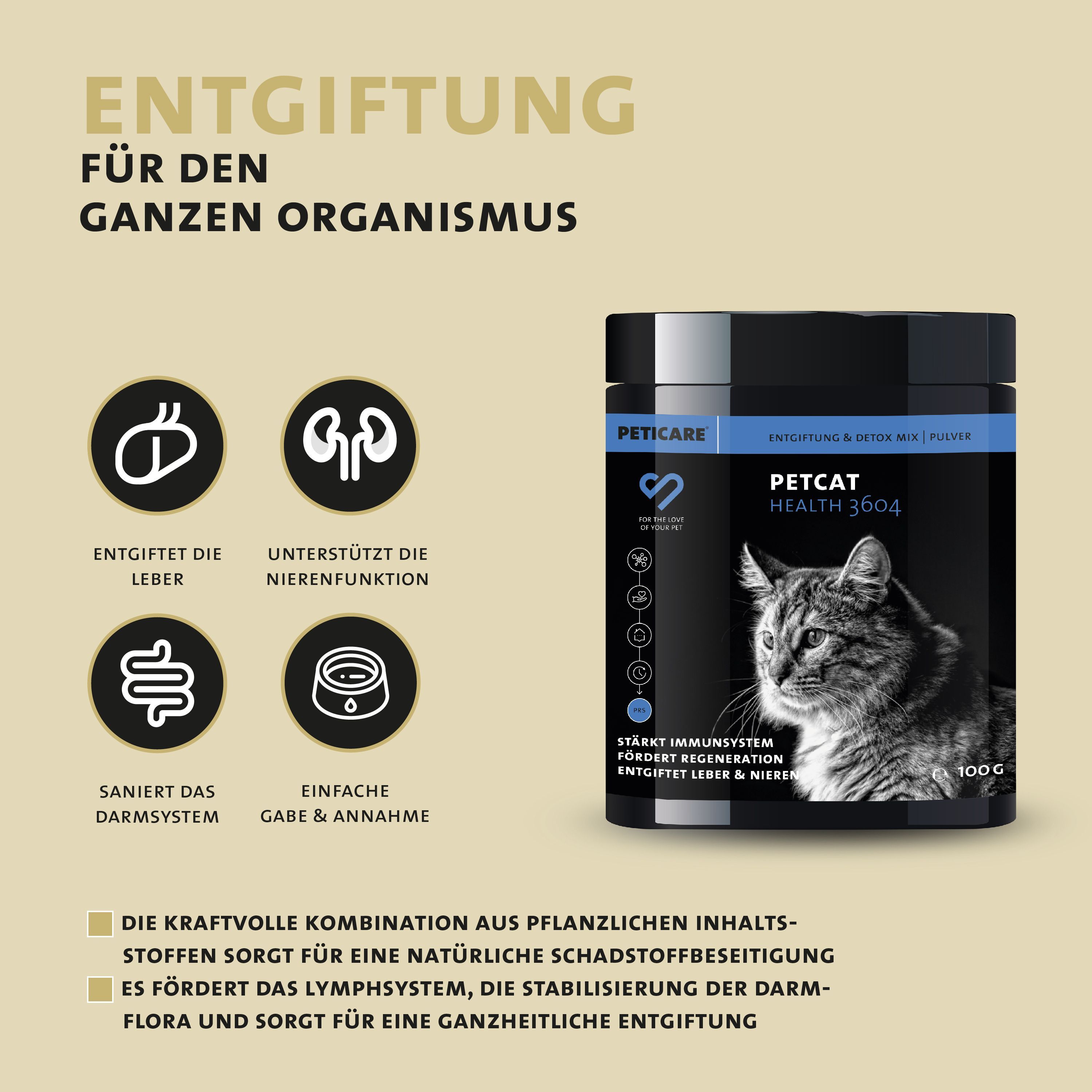 Peticare Detox Entgiftung Pulver für Katzen, reinigende Formel