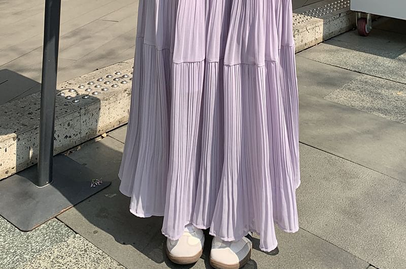 OUREA - Elastische taille, effen geplooide maxi-A-lijn rok