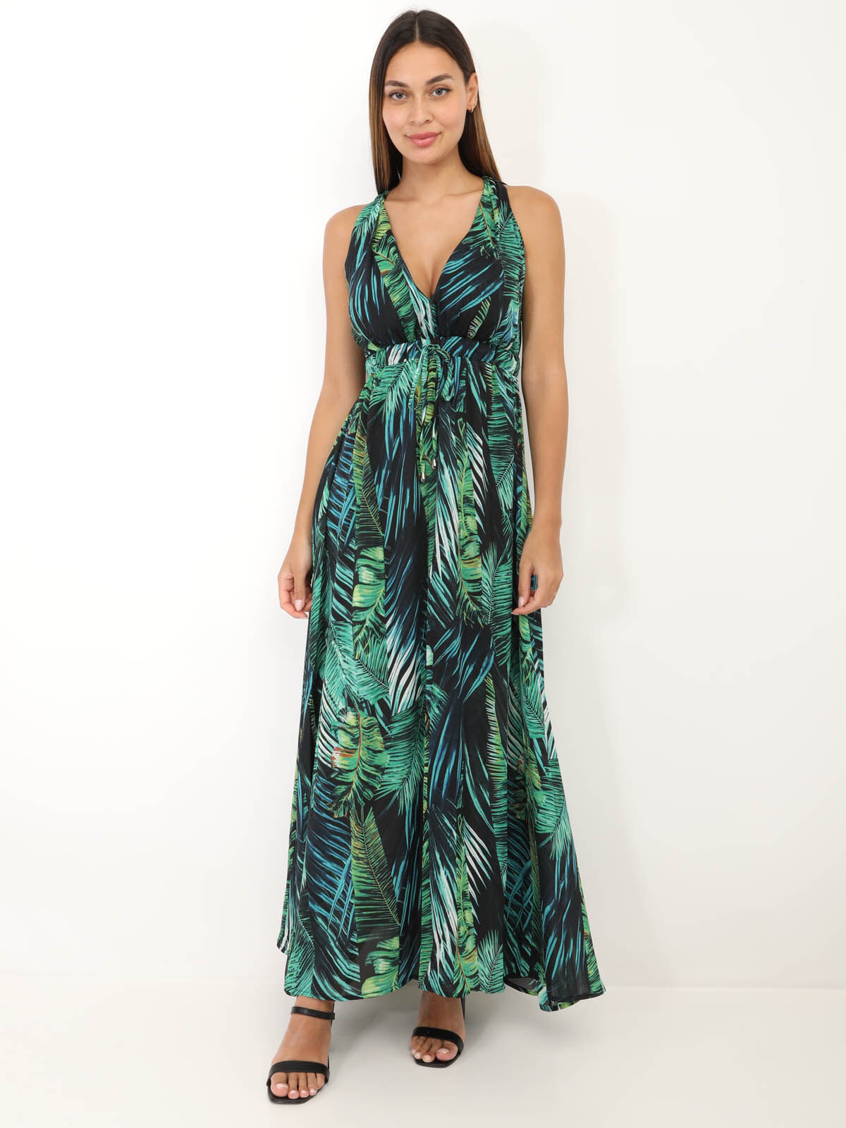 Robe longue à imprimé tropical- Vert