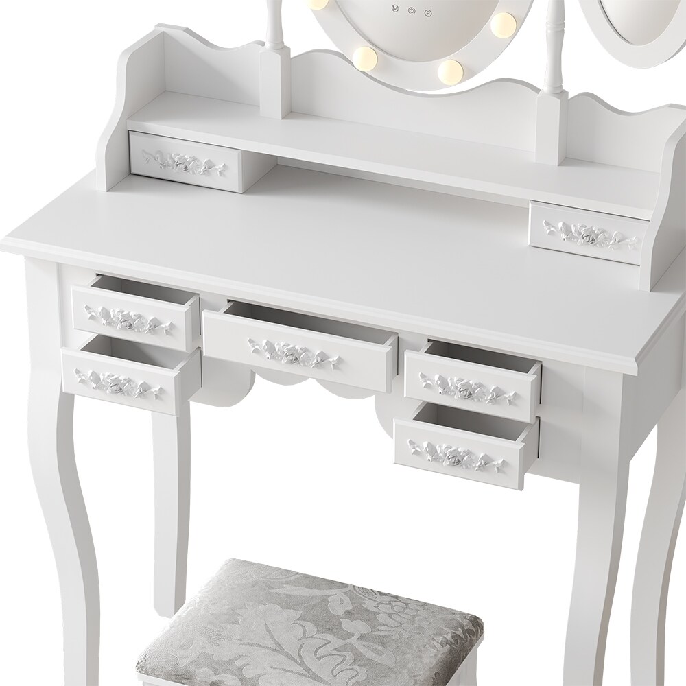 Vicco Schminktisch Diana Weiß 90 cm mit Beleuchtung und Hocker
