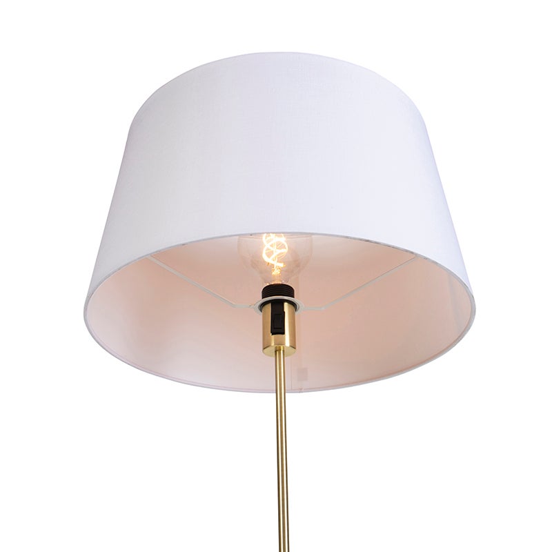 QAZQA - Moderne staande lamp goud I messing I messing met witte linnen kap 45 cm - Feest I Woonkamer I Slaapkamer - Rond staal I Langwerpig I Cilinder - LED-compatibel E27