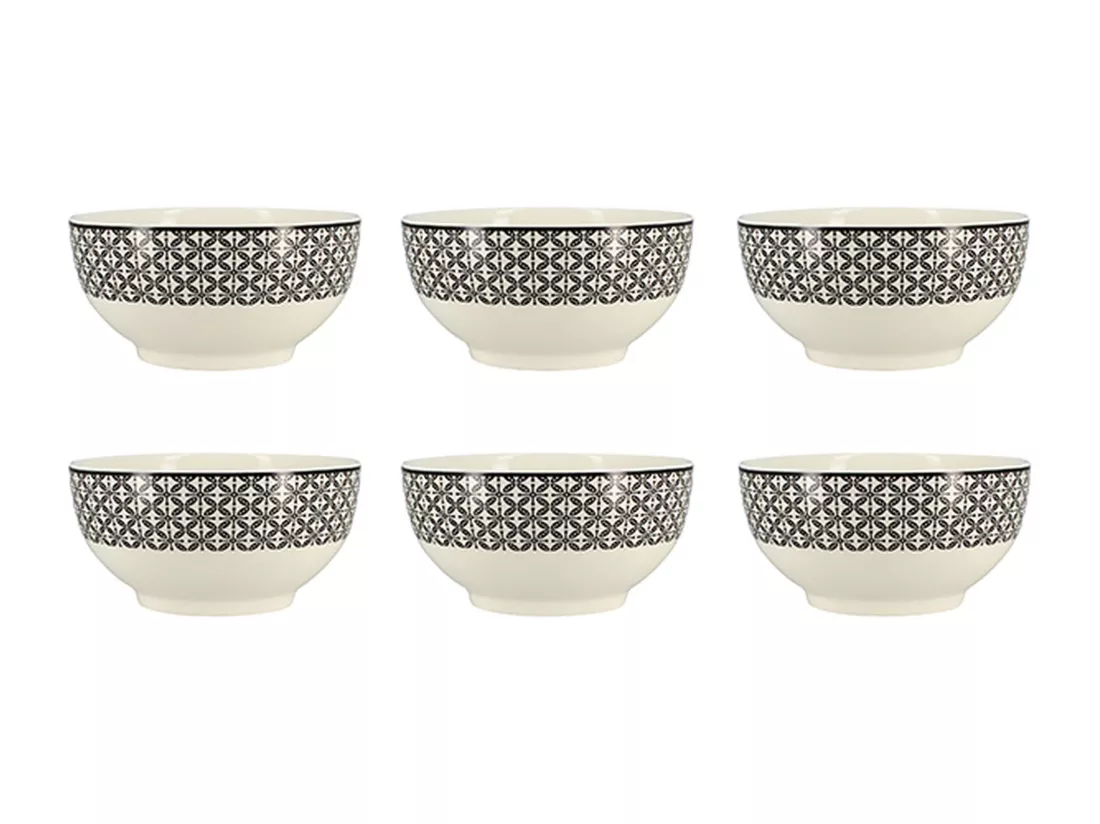 Novastyl - Lot 6 Bol Graphik 50cl En Porcelaine New Bone 3 Decors Assortis