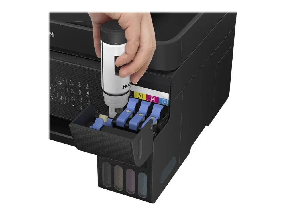 Epson EcoTank ET-4800 - Multifunktionsprinter - farve - blækprinter - kan genopfyldes - A4 (medie) - op til 10 spm (udskriver) - 100 ark - 33.6 Kbps - USB, LAN, Wi-Fi - sort