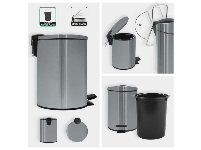spirella Treteimer Adelar 3 l, Silber Treteimer aus Stahl mit herausnehmbarem Eimer