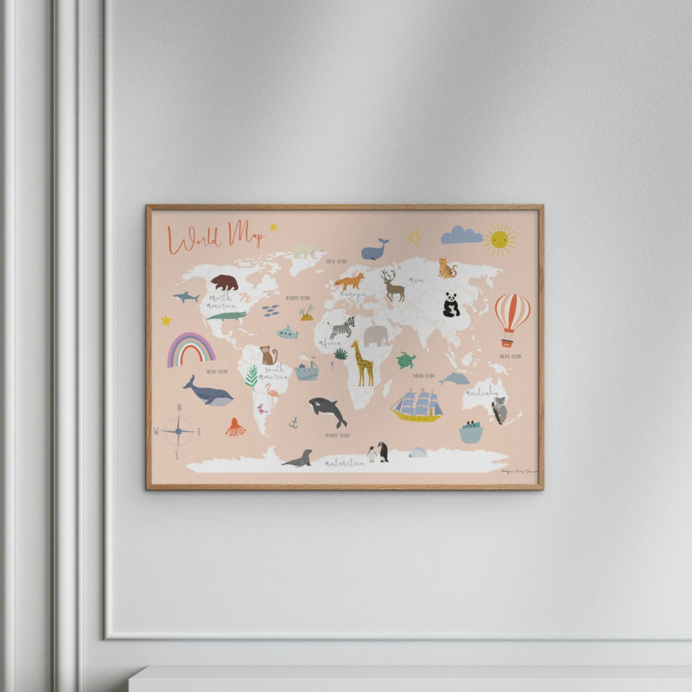 Køb Poster & Frame Wild Apple - Explore The World Map