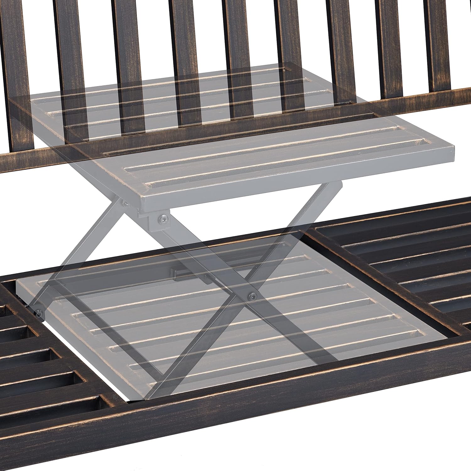 Relaxdays Gartenbank mit klappbarem Tisch, 3-Sitzer, Garten, Metall Balkonbank, HBT 89 x 150 x 58,5 cm, schwarz-Bronze