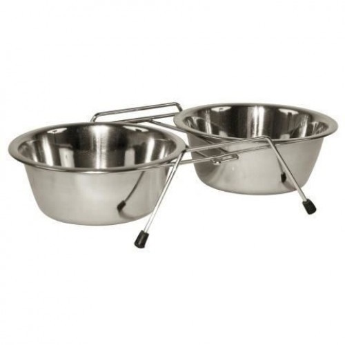 Comedouro duplo para animais de estimação, cinza