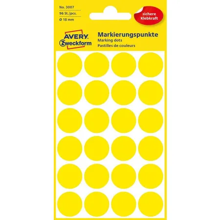 Avery Zweckform 3007 Markierungspunkte Ø 18 mm, 4 Bogen/96 Etiketten, gelb