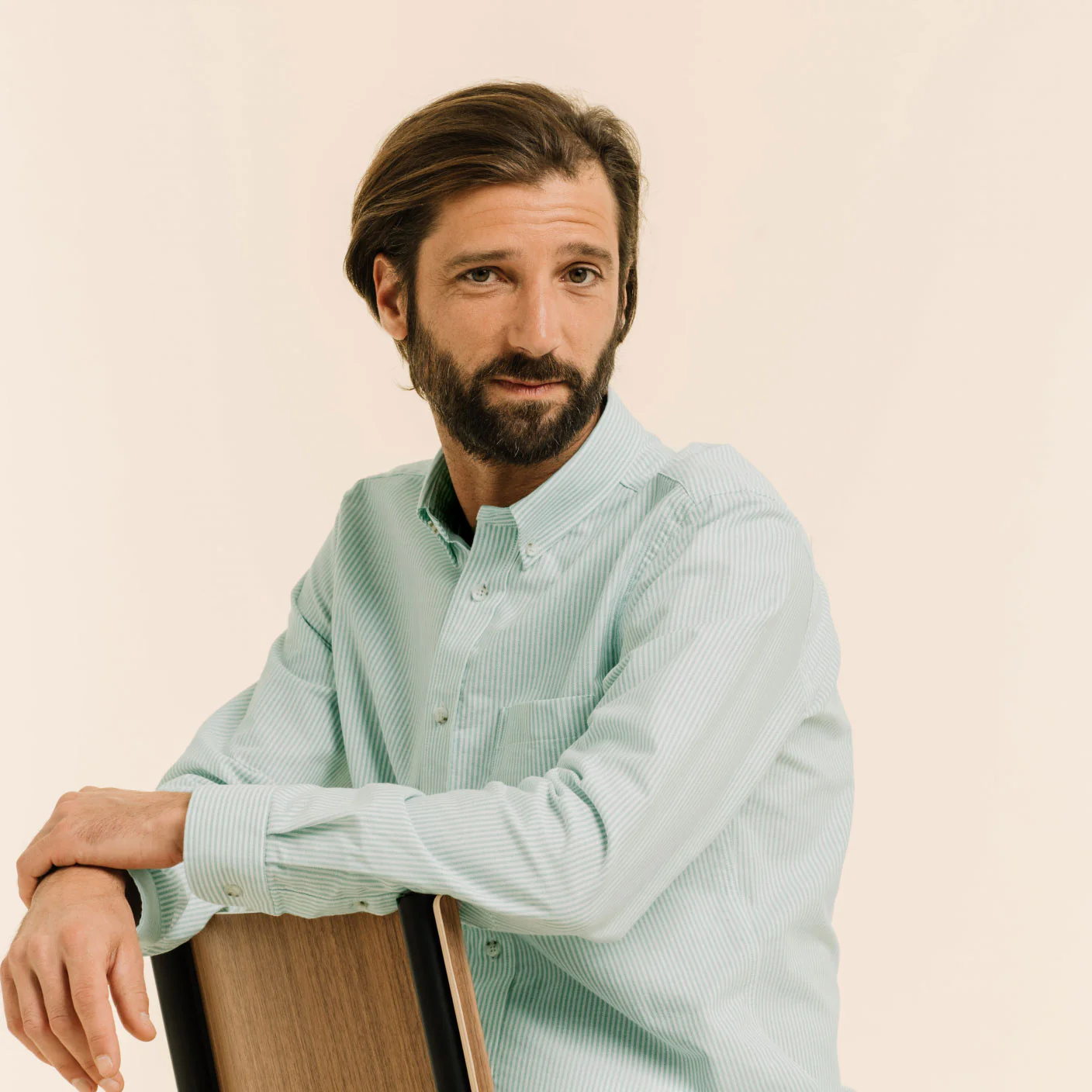 Green striped oxford shirt