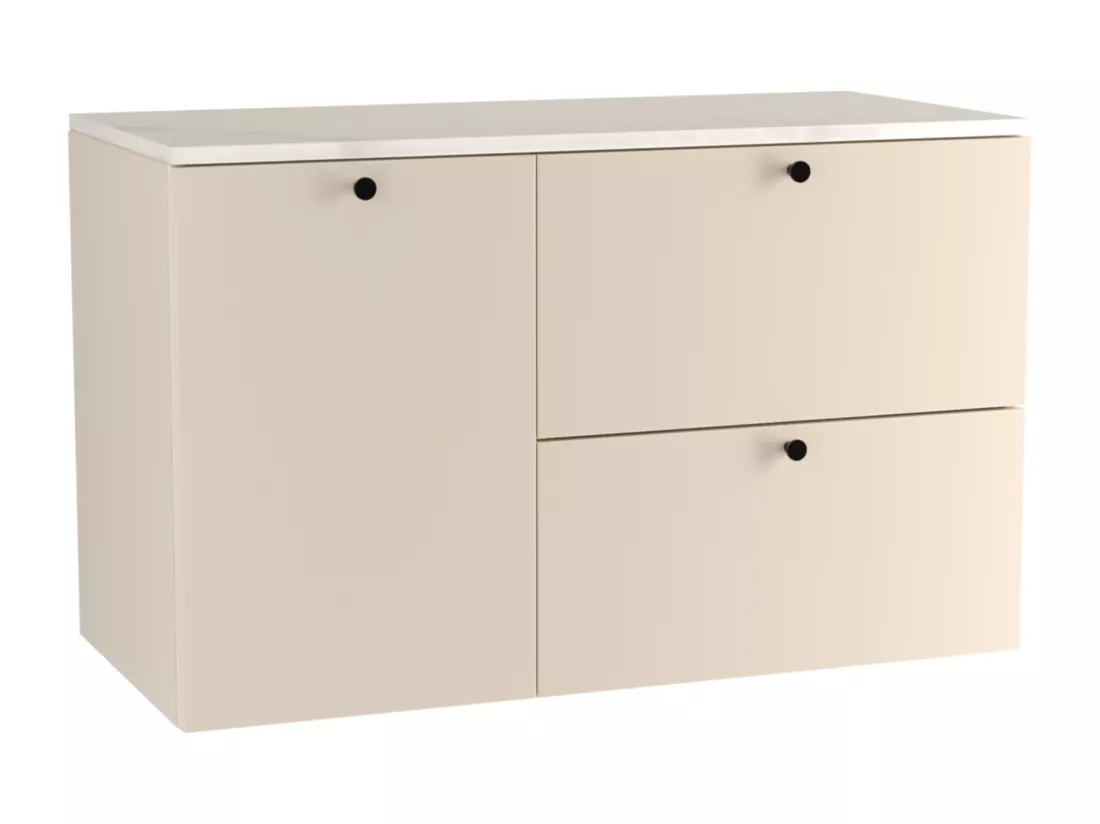 Meuble lavabo WENA, fronts lisses, avec panier à linge, Beti, 100x60x47 cm, Cachemire/Marbre Bianco