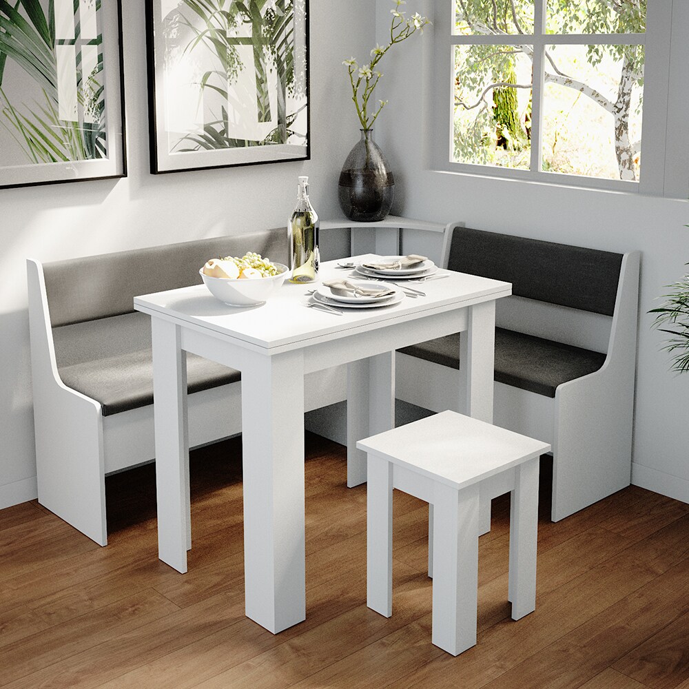 Vicco Eckbankgruppe Küchenbank Roman weiß 77cm Sitzbank mit Truhe Esszimmerbank für Esstisch