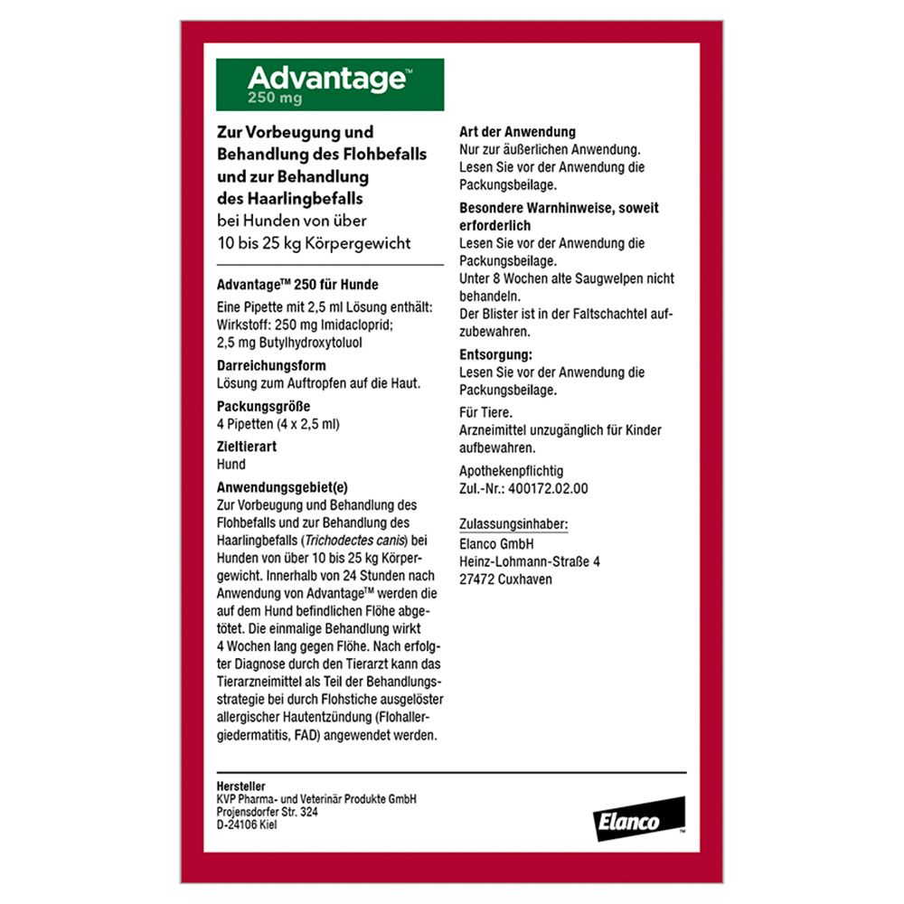 Advantage® 250 mg Spot-On für Hunde 10 - 25 kg