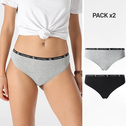 Lot De 2 Strings Femme 1996 Noir Gris Chiné