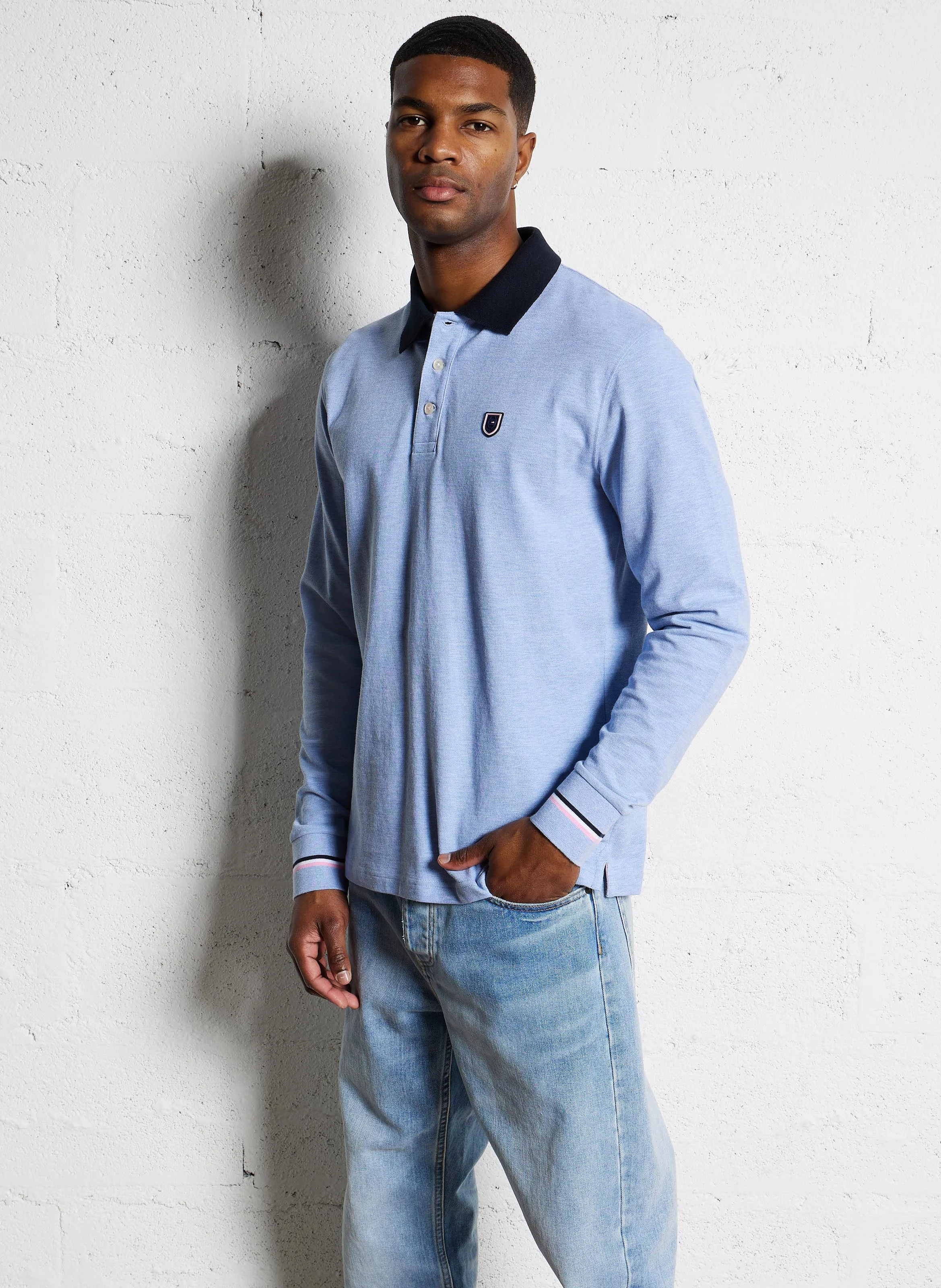 Polo manches longues| Bleu