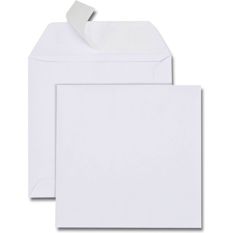 Boîte de 500 pochettes carrées blanches 140 x 140 120 g/m² bande de protection