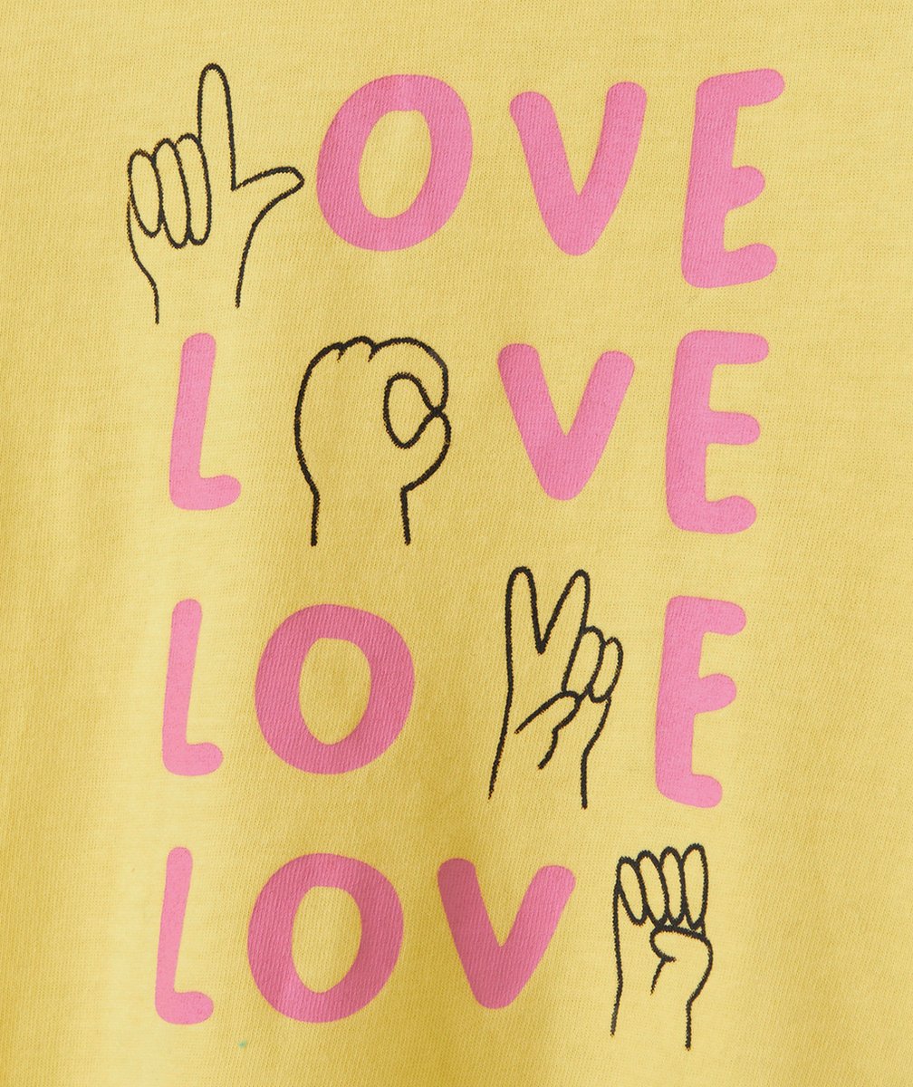 T-SHIRT MANCHES COURTES BÉBÉ FILLE EN COTON BIO JAUNE AVEC MOTIF LOVE