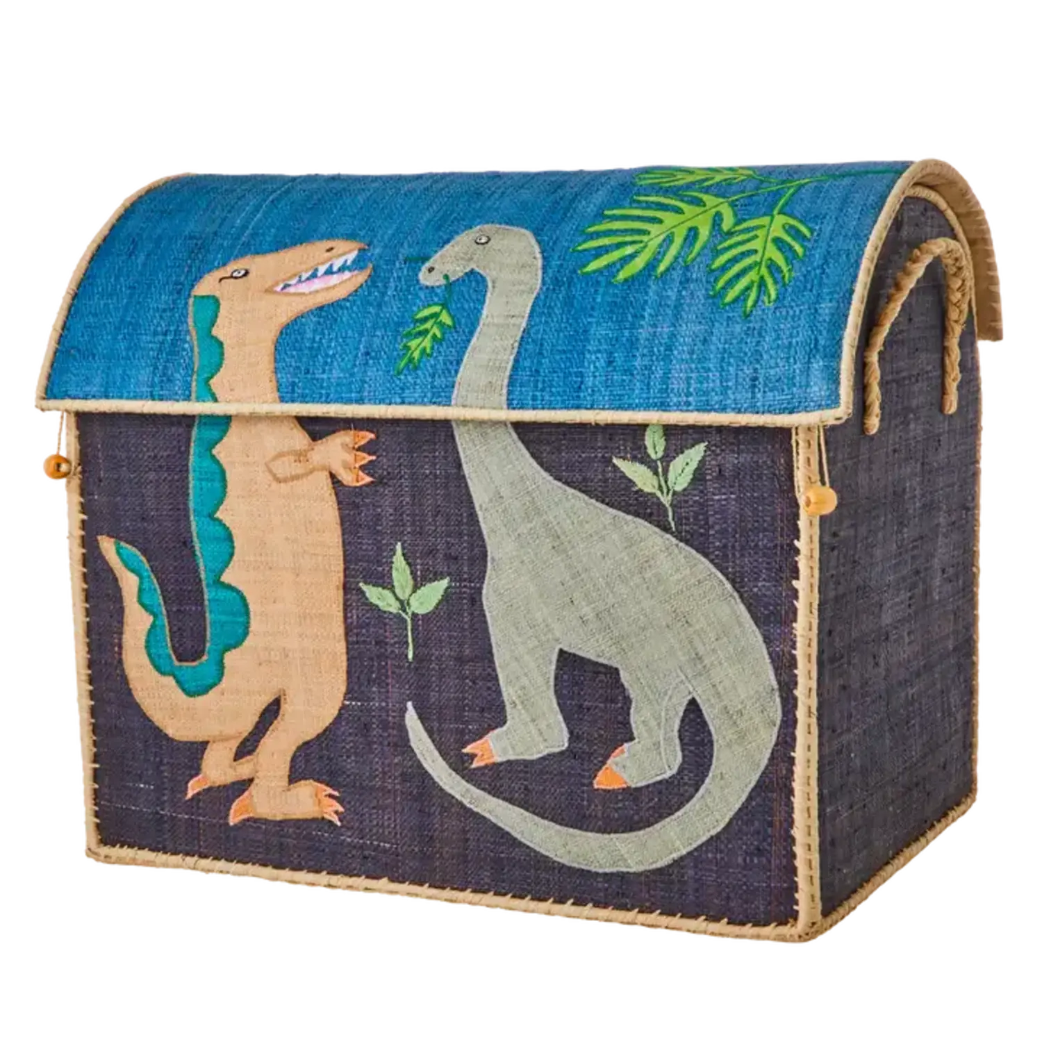 Rice | Groot Raffia Opberghuis | Meerkleurig | Dinosaur Print