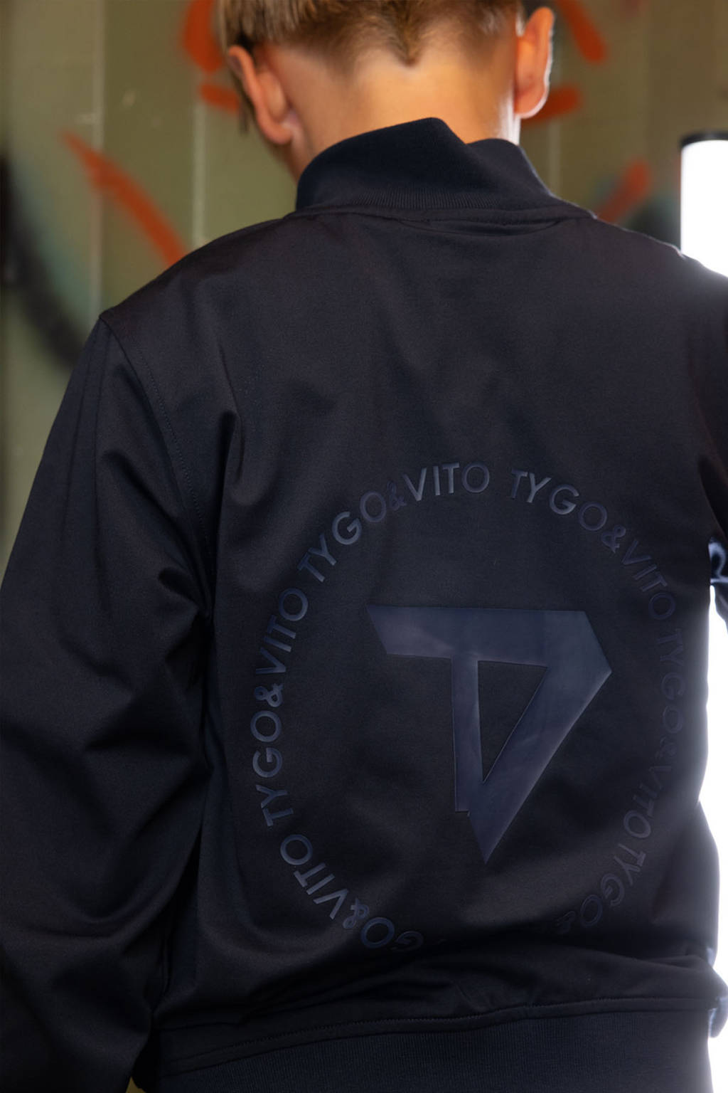 TYGO & vito sweatvest Duko met backprint donkerblauw