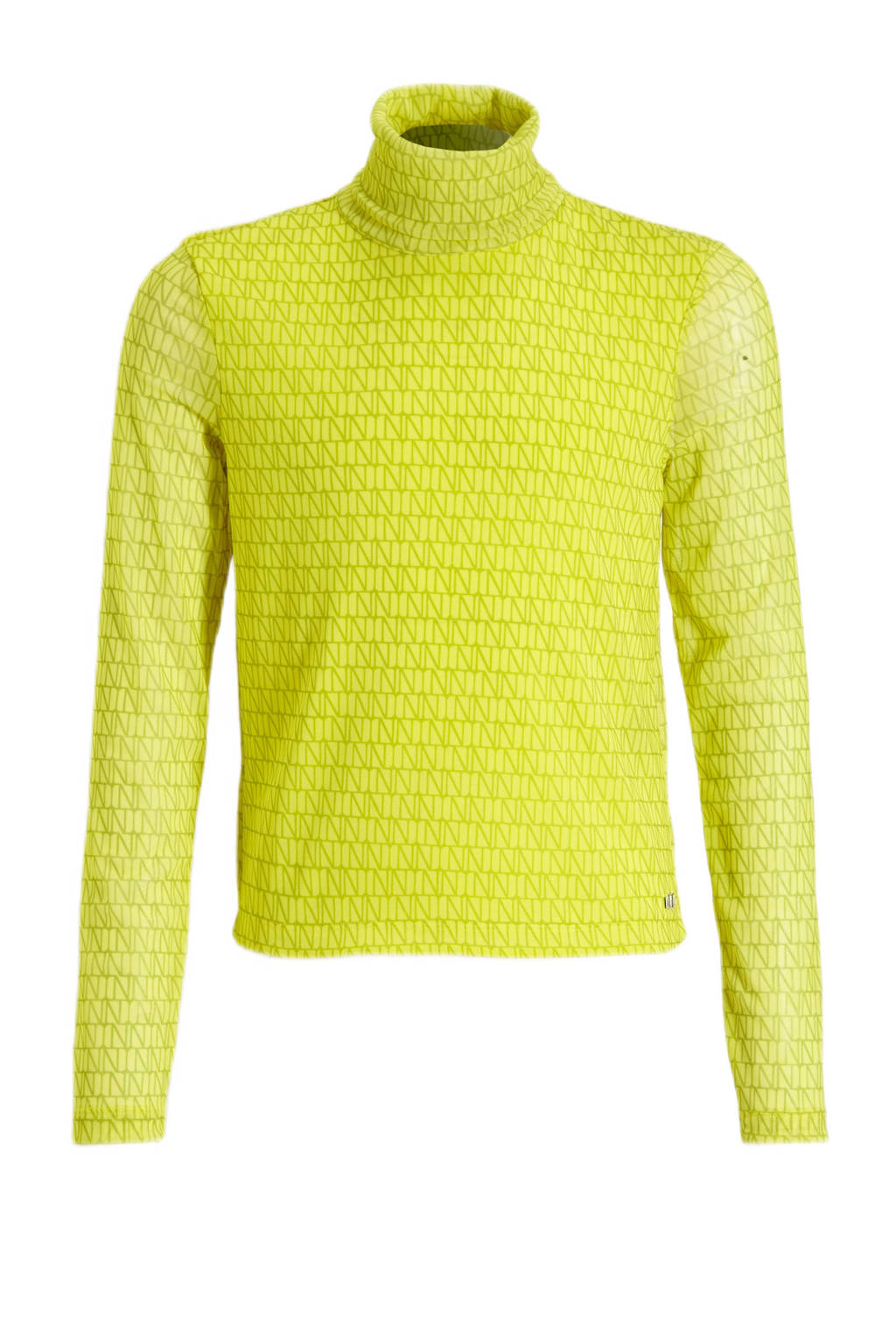 NIK&NIK semi-transparantetop NN met all over print en mesh limegeel